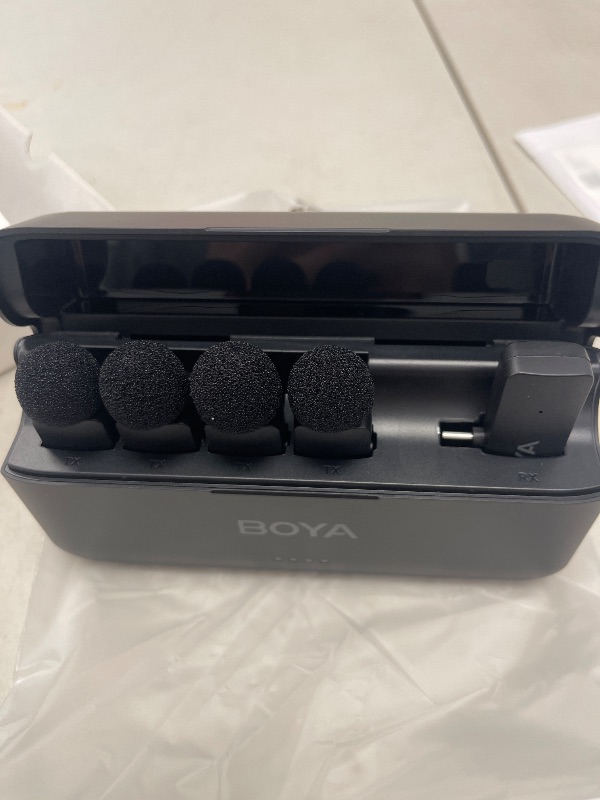 Photo 1 of BOYA BY-V4U Wireless Lavalier Microphone for iPhone 15/16 Series Type C Smartphone with Charging Case, 4-Channel Mono Output, Omnidirectional Noise Cancelling Lapel Mic for Video Recording Podcast
