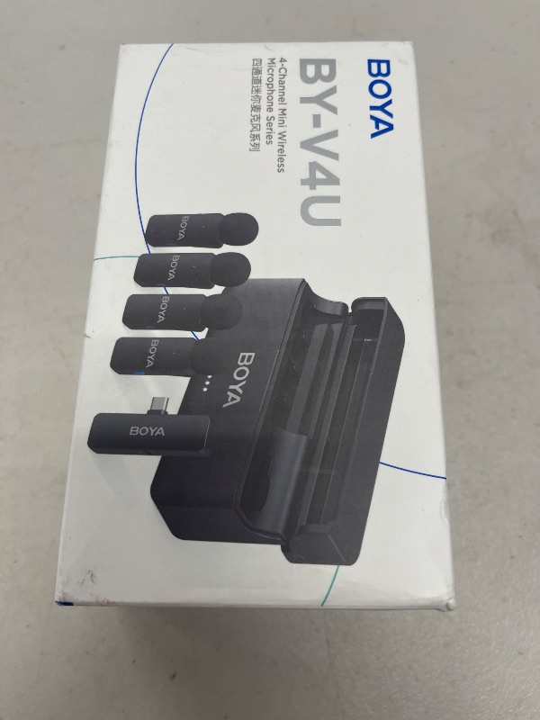 Photo 1 of BOYA BY-V4U Wireless Lavalier Microphone for iPhone 15/16 Series Type C Smartphone with Charging Case, 4-Channel Mono Output, Omnidirectional Noise Cancelling Lapel Mic for Video Recording Podcast