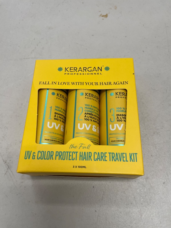 Photo 1 of Kerargan - UV & Color Protection Travel Kit with Marula Oil for Dry and Colored Hair - Shampoo, Conditioner, Mask - Sulfate-Free, GMO-Free, Mineral Oil-Free - 3x3.38 Fl oz