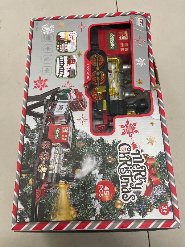 Photo 1 of Christmas Tree Train Elevated, Floating Train Toy Steam Engine with Smoke, Light & Sound (Whistle/Mute), Holiday Xmas Tree Decoration for Kid Children, Gift for Ages 3 and Up Boys & Girls
