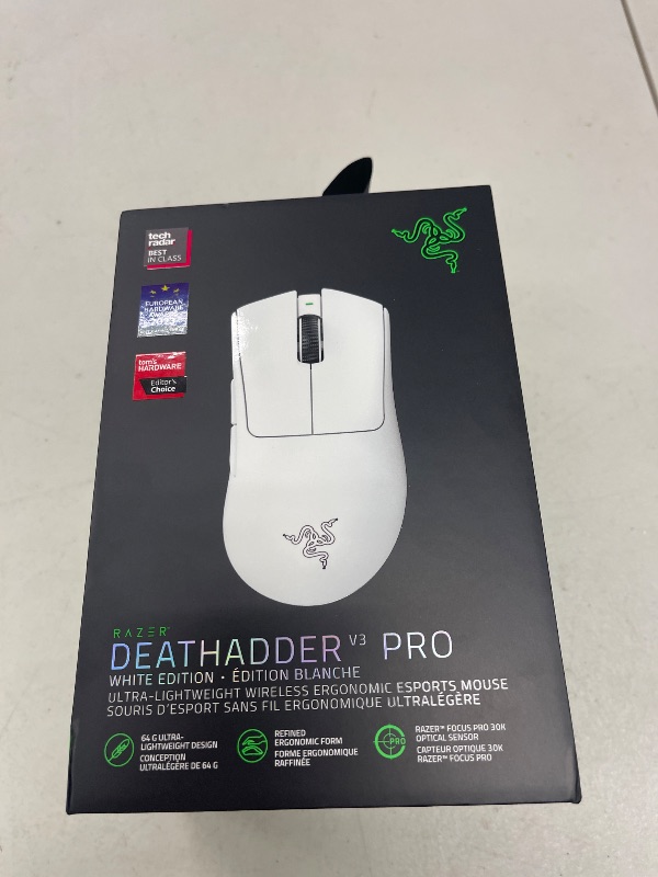 Photo 1 of Razer DeathAdder V3 Pro Wireless Gaming Mouse: 64g Lightweight Ergonomic - 30K DPI Optical Sensor - Gen-3 Optical Switches - 8 Programmable Controls - Up to 90 Hr Battery - White