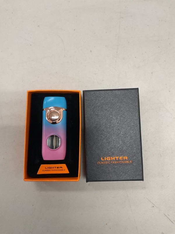 Photo 1 of Lighter Jet Torch Lighter Soft Flame Lighter 2 in 1 Windproof Refillable Butane Lighter Good for Cigarette Cigar Candle Camping Hiking (Blue-Pink)