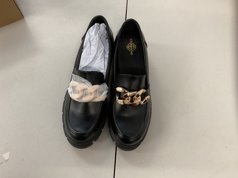Photo 1 of Size 9 STUNAHOME Women's Platform Loafers with Chain Fashion Round Toe Slip On Chunky Heel Lug Sole Loafers Shoes Penny Casual Business Shoes, Black