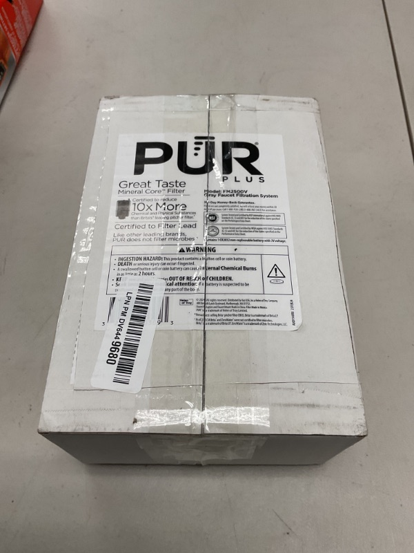 Photo 1 of PUR PLUS Vertical Faucet Mount Water Filtration System, Lead-Reducing Filter, Great-Tasting Water, Easy Install, Lasts 100 Gallons, Compatible with Sinks with External Aerators, Grey