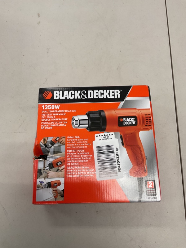 Photo 1 of BLACK+DECKER Heat Gun for Crafts, Corded, Dual Heat Settings up to 1000 Degrees, 1350 Watt (HG1300)