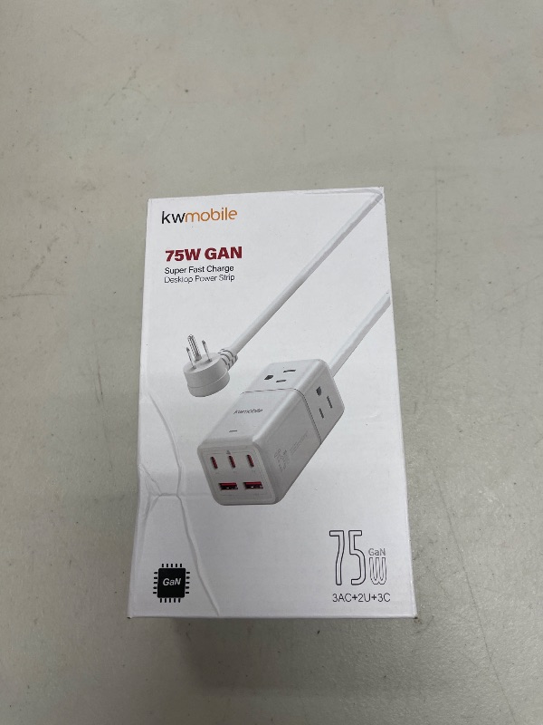 Photo 1 of kwmobile GaN 75W USB C Super Fast Charging Station, 8-in-1 Power Strip, 5 USB ports & 3 AC outlets, Extension Cord 4.9ft, Compatible for MacBook, Tablet, Laptop – Small Desktop charger station – White