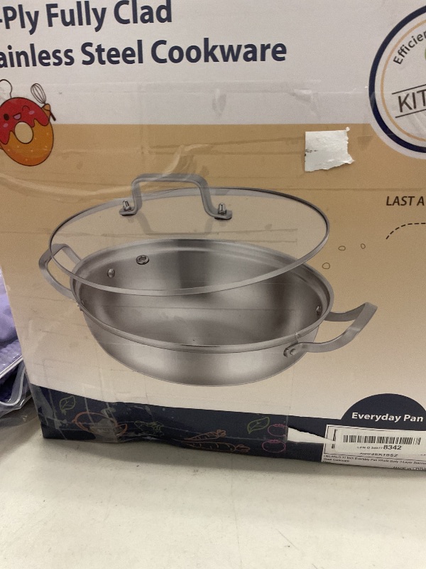 Photo 1 of Delarlo Tri-Ply Stainless Steel 11 inch Everyday Pan with Lid, Kitchen Induction Deep Saute Pan,shabu shabu pot High Side Cooking Pot 3.5QT, Oven Safe Stock Pot, Up to 600?