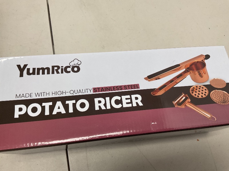 Photo 1 of YumRico Potato Ricer 15 oz - Large Rosegold Potato Masher Stainless Steel & Mashed Potatoes Tool - Copper Stainless Steel Potato Masher with 3 Interchangeable Disc - Masher Kitchen Gadgets