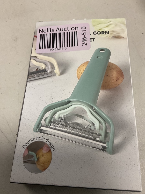Photo 1 of Corn Cob Stripper Vegetable Peeler and Cabbage Shredder set,Potato Apple Vegetable Y Peelers for Kitchen,3 in 1 Design for Convenient Storage.