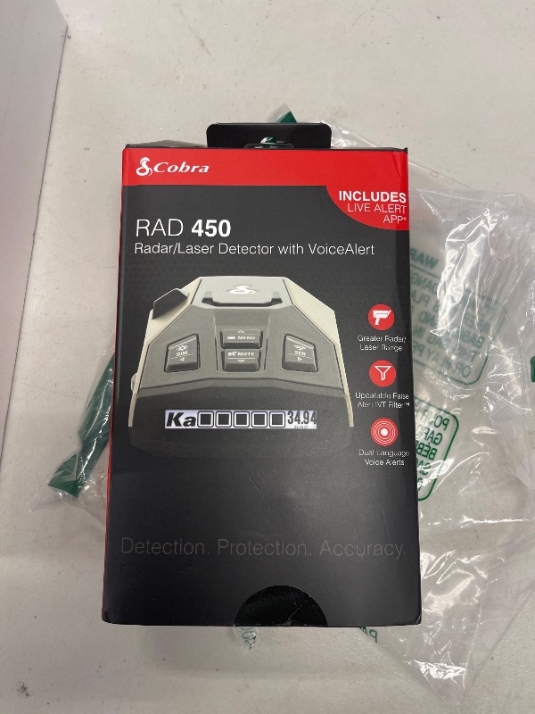Photo 1 of Cobra RAD 450 Laser Radar Detector: Long Range, False Alert Filter, Voice Alert & OLED Display, Black, RAD450