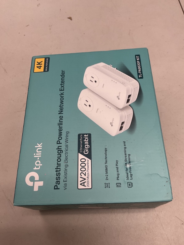 Photo 1 of TP-Link AV2000 Powerline Ethernet Adapter TL-PA9020P KIT - Powerline Network Adapter w/ Passthrough, Noise Filter, 2x2 MIMO, 2 Gigabit Ports, Ethernet Over Power, Plug Pair & Play, Power Saving Mode