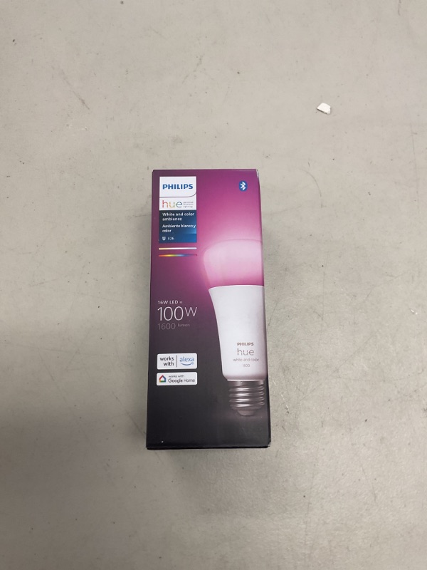 Photo 1 of Philips Hue Smart 100W A21 LED Bulb - White and Color Ambiance Color-Changing Light - 1 Pack - 1600LM - E26 - Indoor - Control with Hue App - Works with Alexa, Google Assistant and Apple Homekit