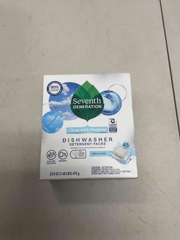 Photo 1 of Seventh Generation Dishwasher Detergent Packs Free & Clear for sparkling dishes Dishwasher tabs 45 count