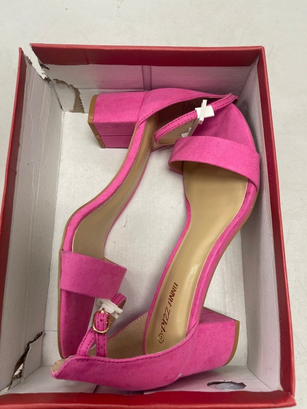 Photo 1 of PIZZ ANNU Women's Low Block Chunky Heels Sandals Comfortable Open Toe Ankle Strap Party Dress Pump Shoes Strappy Buckle Heeled Sandal, Hot Pink 8