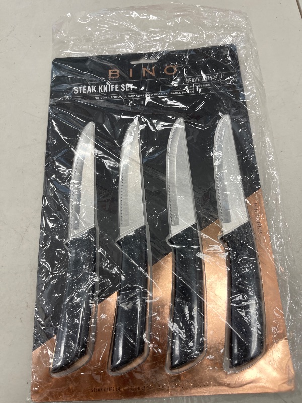 Photo 1 of BINO 4-Piece Stainless Steel Steak Knife Set - Speckled Black | Small Knives | Sharp Knife Set | Meat Knife Set | Kitchen Dinner Knives | Cutting Knives | Non-Stick & Rust-Resistant Dinner Knives