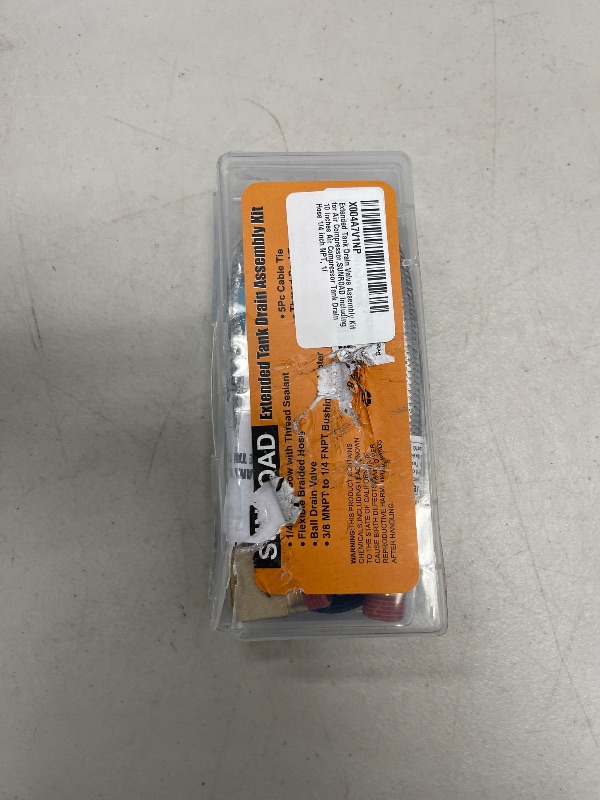 Photo 1 of Extended Tank Drain Valve Assembly Kit for Air Compressor,SUNROAD Including 10 Inches Air Compressor Tank Drain Hose 1/4 inch NPT, 1/4" to 3/8" Brass Adapter & Routing Clamp