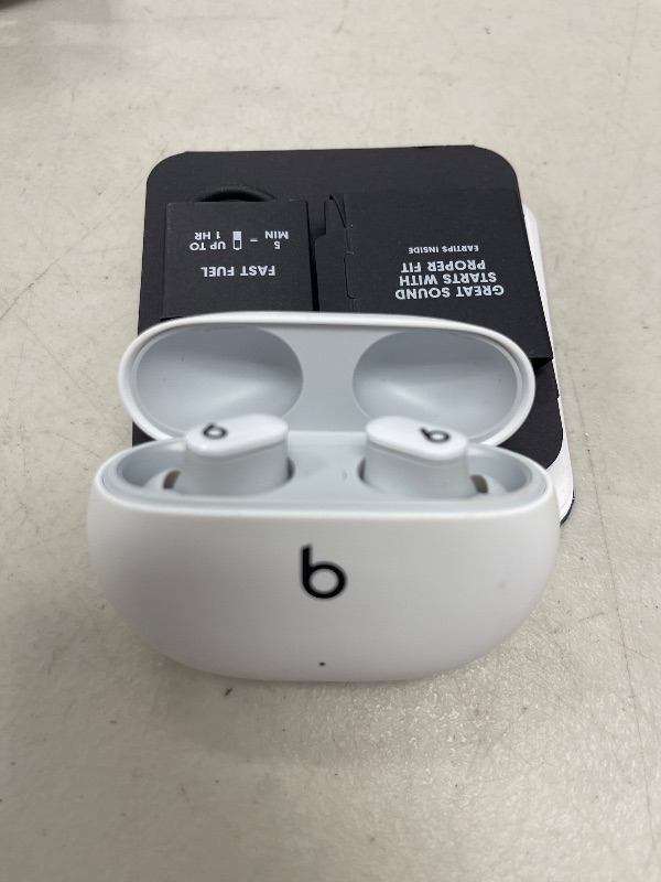 Photo 1 of Beats Studio Buds - True Wireless Noise Cancelling Earbuds - Compatible with Apple & Android, Built-in Microphone, IPX4 Rating, Sweat Resistant Earphones, Class 1 Bluetooth Headphones - White