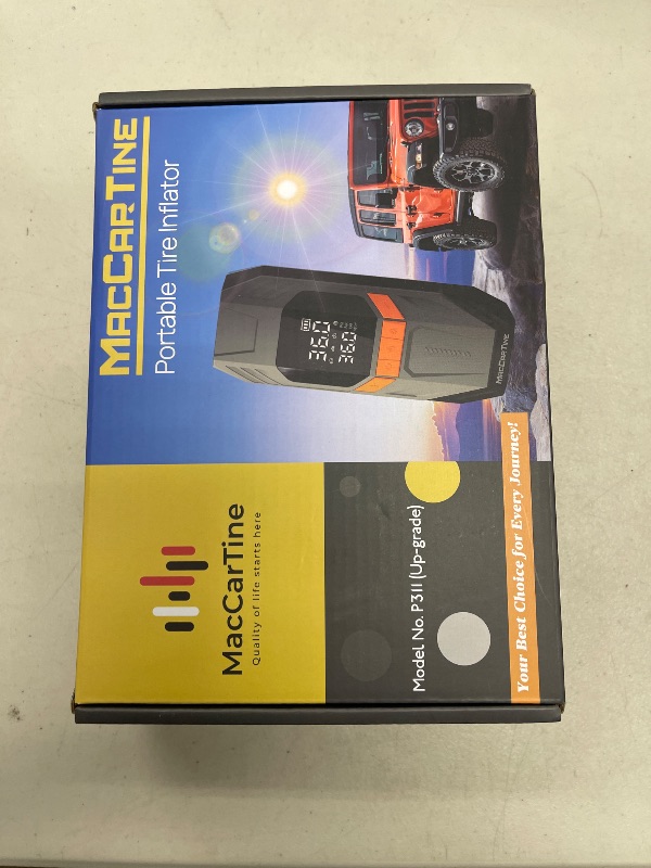 Photo 1 of Tire Inflator Portable Air Compressor, Portable Tire Inflator For Car, Air Pump For Car Tires with Air Pressure Detector, LED Working Lights, Hazard Lights, Charging Power Bank By MacCarTine