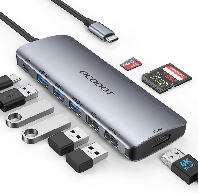 Photo 1 of USB C Hub, Acodot 9 in 1 USB C to 4K@60HZ HDMI Multiport Adapter, 3 USB 3.0 Ports, SD/TF Card Reader, 100W PD, Desigend for MacBook Pro Air HP XPS and Other Type C Devices
