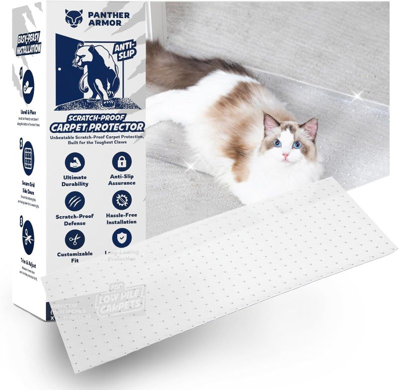 Photo 1 of Panther Armor Scratch-Proof Carpet Protector for Pets, Plastic Rug Runner and Cover, 12.2 x 43 inches, Cat Scratch Protector for Doorway, Stop Cat from Scratching, Door Mat
