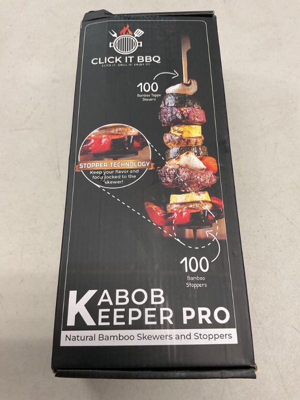 Photo 1 of CLICK IT BBQ - Kabob Keeper Pro - Bamboo Skewers - Kebab Skewers with Innovative Stopper Disks to Lock Food in Place - 100 Count