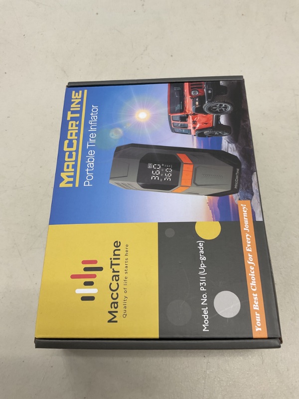 Photo 1 of Tire Inflator Portable Air Compressor, Portable Tire Inflator For Car, Air Pump For Car Tires with Air Pressure Detector, LED Working Lights, Hazard Lights, Charging Power Bank By MacCarTine