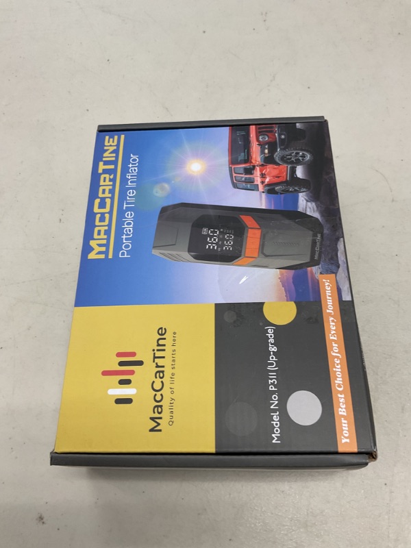 Photo 1 of Tire Inflator Portable Air Compressor, Portable Tire Inflator For Car, Air Pump For Car Tires with Air Pressure Detector, LED Working Lights, Hazard Lights, Charging Power Bank By MacCarTine