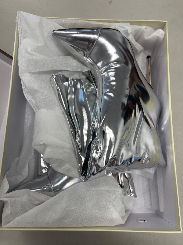 Photo 1 of MissHeel Metallic Chrome Stiletto Knee High Fashion Boots with Side Zipper