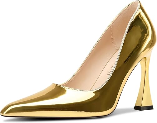 Photo 1 of HDEUOLM Womens Stiletto High Heel Square Toe Pumps Slip-on Office Dress Patent Leather 3.9 Inches Heels SIZE 6
