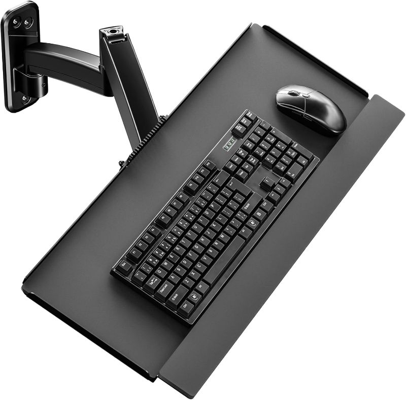 Photo 1 of Keyboard Tray Wall Mount,Sit-Stand 26 Inch Keyboard and Mouse Stand,Height Adjustable Typing Platform,360 Degree Rotation, Holds up to 19.8 lbs, Black
