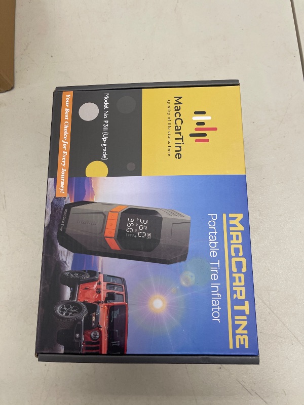 Photo 1 of Tire Inflator Portable Air Compressor, Portable Tire Inflator For Car, Air Pump For Car Tires with Air Pressure Detector, LED Working Lights, Hazard Lights, Charging Power Bank By MacCarTine