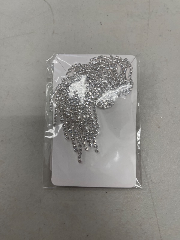 Photo 1 of Doubnine Rhinestones Crystal Earrings Wing Dangle Gold Silver Women Fashion Party Chic Dance Evening Accessories (silver)