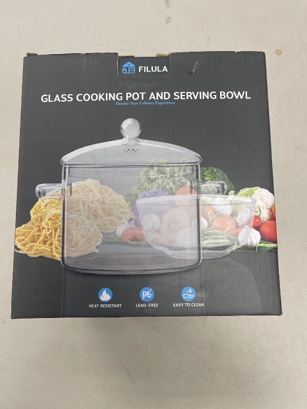 Photo 1 of FILULA Glass Saucepan with Cover - 1.9L/64oz - Heat-Resistant Glass Pot for Stove Top, Clear Pots for Cooking Pasta Noodle, Soup, Milk, Baby Food - Glass Saucepan, Simmer Pot - Includes Bowl