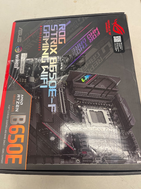 Photo 1 of ASUS ROG Strix B650E-F Gaming WiFi AMD B650 AM5 Ryzen™ Desktop 9000 8000 & 7000 ATX Motherboard, 12+2 Power Stages, DDR5, 3X M.2 Slot, PCIe® 5.0, WiFi 6E, 2.5G LAN, USB 3.2 Gen 2x2 Type-C®, Aura Sync