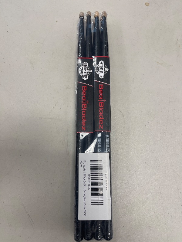 Photo 1 of Drum sticks (4 Pairs) | 5A Drum Sticks | Classic Wood tip Drumsticks For Warm, Rich tones, Oak Drumsticks, Black, Rhythm Bytes New Beat Bladez Series, 4-Pack