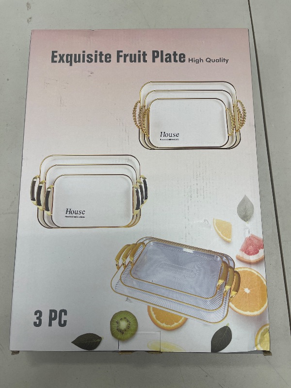 Photo 1 of 3 Pack Alphabet Serving Platters with Handles 18.3/16.7/14.8 Inch Reusable Large Serving Trays, Party Food Tray, Rectangular White Plates for Dinner, Cookie, Cake, Turkey, Cheese, Fruit, Snack