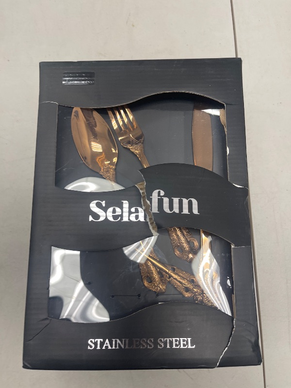 Photo 1 of Selafun 18/8 Flatware Set 16-Piece Vintage Stainless Steel Silverware Set, Service for 4 Utensil Sets, Flatware Cutlery Kitchen Set for Family Dinner Restaurant, Dishwasher Safe (Rose Gold, 16)