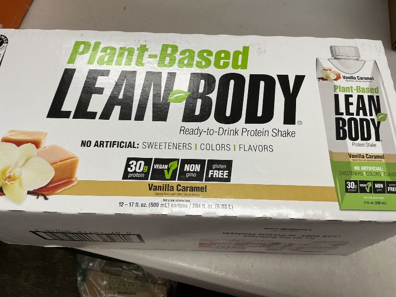 Photo 1 of Lean Body Ready-to-Drink, Plant-Based Vegan Vanilla Caramel Protein Shake, 30g Protein, No Artificial Flavors, Sweeteners or Colors, Non GMO, Gluten Free, Premium Pea & Rice Blend (Pack of 12)