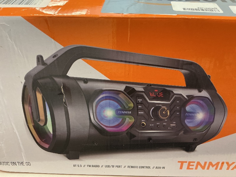 Photo 1 of Bluetooth Speaker, 30W Portable Bluetooth Boombox with Subwoofer, FM Radio, RGB Colorful Lights, EQ, Stereo Sound, Booming Bass, 10H Playtime Wireless Party Speaker for Home, Outdoor, Travel, Camping
