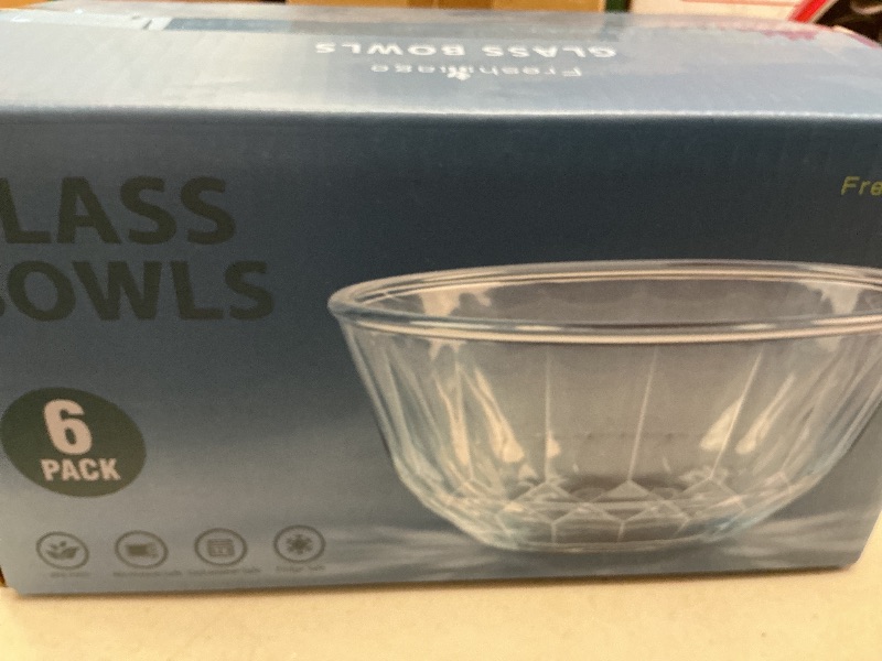 Photo 1 of Freshmage 6 Pack Soup/Cereal Bowl Set, Extra Thick and Anti Resistant, 16oz Round Glass Diamond Cutting Kitchen Bowls, Microwave/Freezer/Dishwasher safe