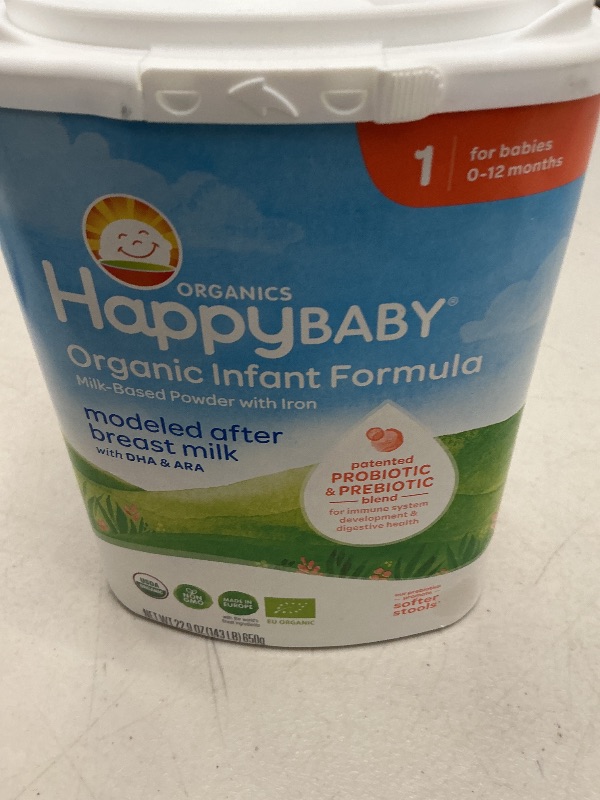 Photo 1 of Happy Baby Organics Stage 1 Infant Formula, 0-12 Months, Milk Based Organic Baby Formula Powder with Iron, Probiotics & Prebiotics for Immune & Digestive Support, 22.9 Ounce (Pack of 1)