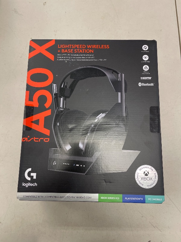 Photo 1 of Logitech G Astro A50 X Omni-Platform Wireless Gaming Headset + Base Station for PS5, Xbox, PC: PLAYSYNC Video & Audio Switcher, HDMI 2.1 4K 120Hz VRR, <24 bit/48 kHz, 24hr Battery, 2.4GHz & BT - Black