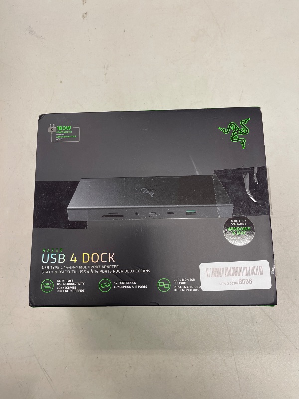Photo 1 of Razer USB 4 Dock: 14 Ports (Type C, Type A, HDMI, DP, Ethernet, SD, 3.5mm) - Dual Monitor Up to 4K 120 Hz - Laptop & Phone Fast Charge - Durable Lightweight Casing - Windows & Mac Compatible - Black