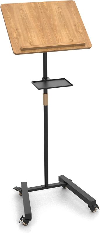 Photo 1 of Lectern Podium Stand with Storage Platform, Height Adjustable Steady Standing Design Teacher Speaker Lecture Classroom Presentation Stand, Multi-Function Reading or Laptop Desk with Edge Stopper
