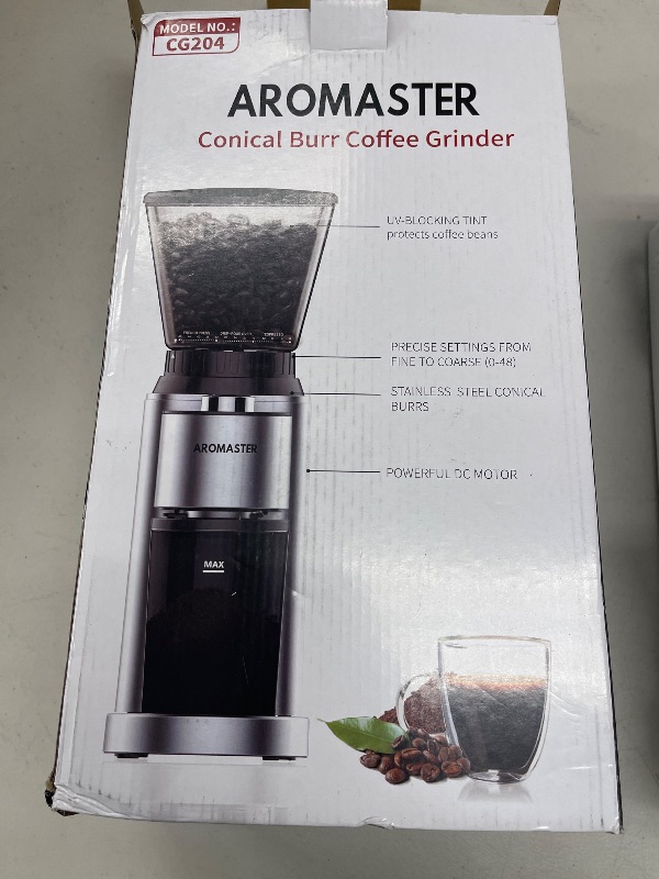 Photo 1 of Aromaster Conical Burr Coffee Grinder Electric,Coffee Bean Grinder with 48 Gind Settings for Home Use,40 Seconds Adjustable Timer,Stainless Steel,Anti-static,Beige
