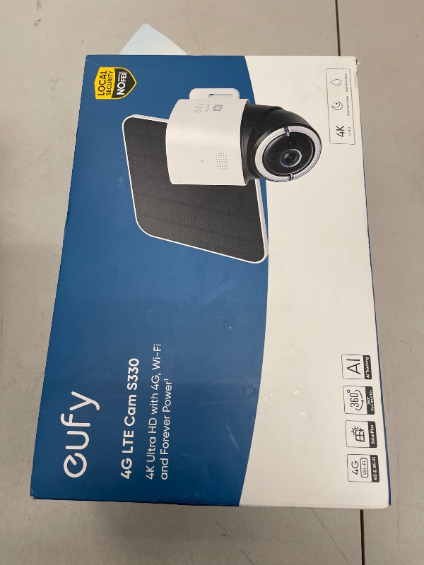 Photo 1 of eufy Security 4G LTE Cam S330, 4K Cellular Wireless Security Camera, Pan and Tilt, Solar Powered, AI Human/Vehicle Tracking, with SIM Card and 32GB SD Card. (Renewed)