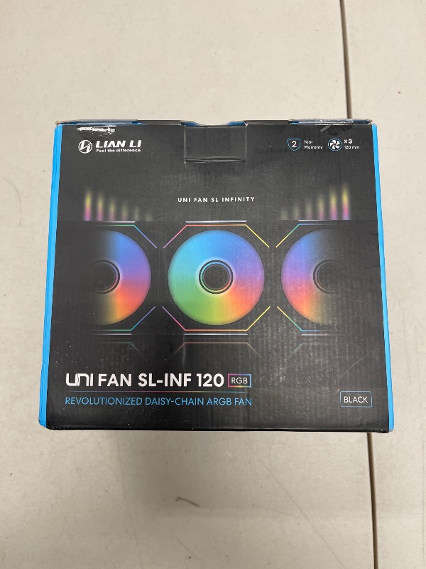 Photo 1 of Lian Li UNL Fan SL-Infinity 120-Triple Pack-ARGB Fan (Non-Wireless) -Infinity Mirror-Daisy-Chain Design. Customizable Lighting Effects-One Cable Connection-with Controller-Black-UF-SLIN120-3B