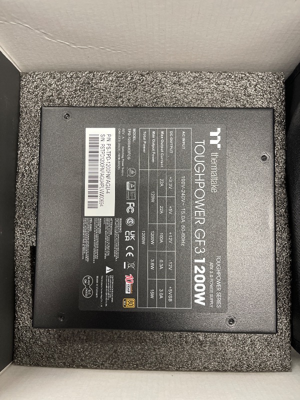 Photo 1 of Thermaltake Toughpower GF3 1200W, True 600W 12VHPWR Connectors on PSU & NVIDIA RTX 40 series, ATX 3.0/PCI-E 5.0 Ready, 80+ Gold, SLI/Crossfire Ready Power Supply, PS-TPD-1200FNFAGU-4, 10 Year Warranty