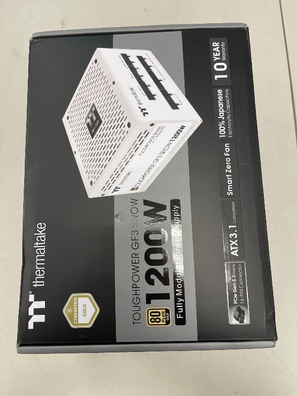 Photo 1 of Thermaltake Toughpower GF3 Snow Edition 1200W 80+ Gold Full Modular SLI/Crossfire Ready ATX 3.0 Power Supply PCIe Gen.5 600W 12VHPWR Connector Included PS-TPD-1200FNFAGU-N 10 Year Warranty