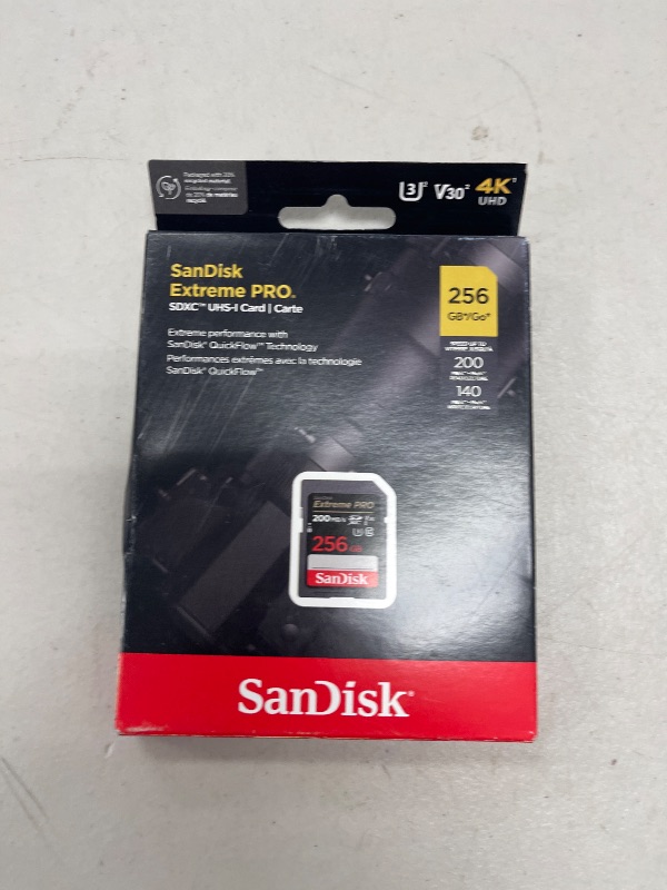 Photo 1 of SanDisk 256GB Extreme PRO SDXC UHS-I Memory Card - C10, U3, V30, 4K UHD, SD Card - SDSDXXD-256G-GN4IN, Dark gray/Black